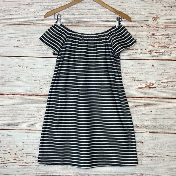 Madewell Off the Shoulder Melody Dress in Gray/White Stripe Sz XS - Picture 5 of 12
